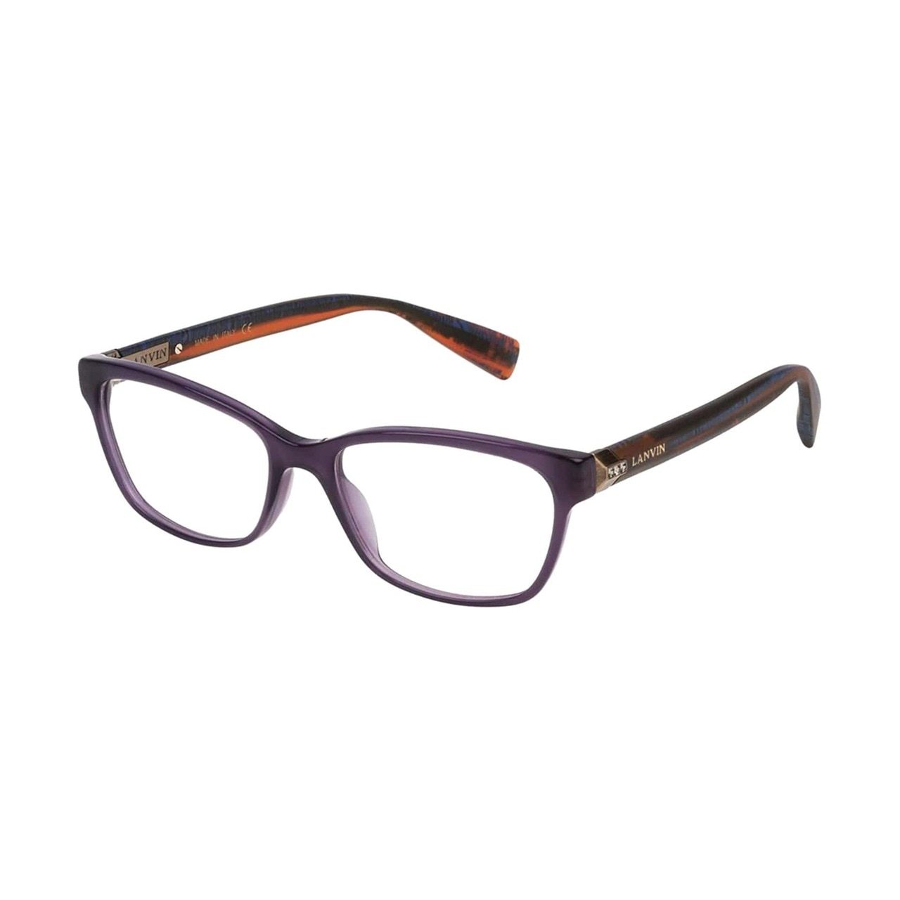 Stylish Lanvin VLN 706S-0903 shiny violet rectangular women's acetate eyeglasses with a full-rim design.